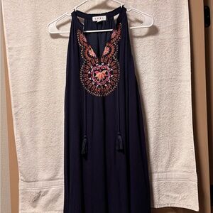 THML Navy Dress with Embroidery and Tassels